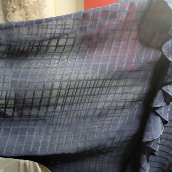 Free People Navy Blouse Sheer Long Sleeves w/Ruffles Large - Picture 3 of 4